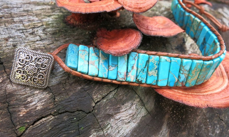 Stunning Aqua Jasper Tubestone Cuff Bracelet Carousel 2