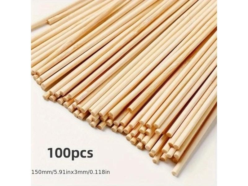 100Pcs Round Wooden Stick DIY Handmade Building Model Material Solid Wood Stick Carousel 1