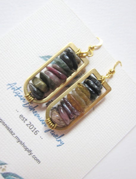Tourmaline Stone Dangling Earrings Carousel 1