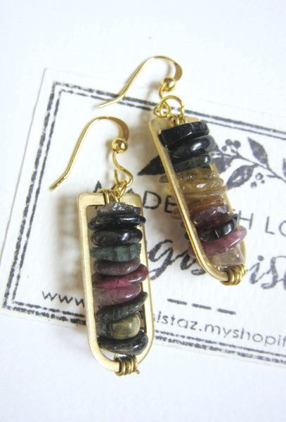 Tourmaline Stone Dangling Earrings Carousel 2