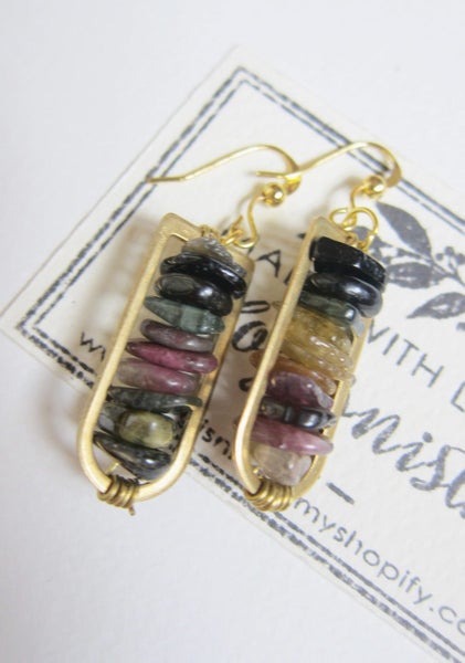 Tourmaline Stone Dangling Earrings Carousel 5