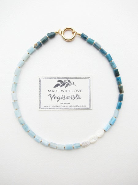 Aquamarine, Apatite and Mother Of Pearl Necklace in 18K findings Carousel 11