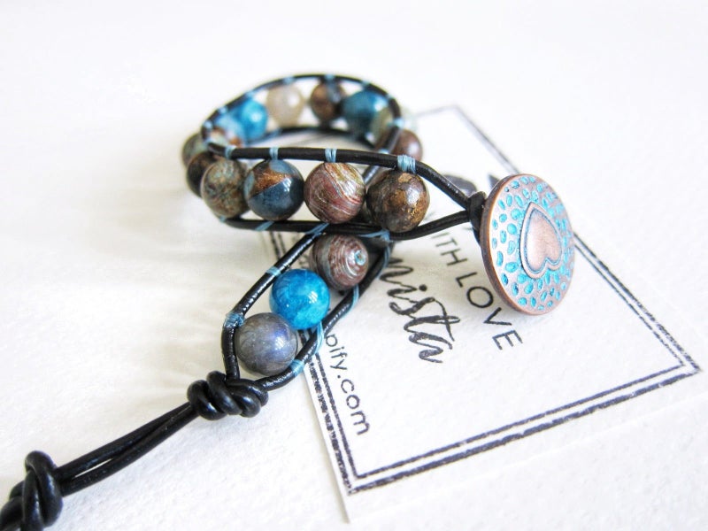 SALE - Aqua Mix Jasper Single Wrap Bracelet Carousel 8