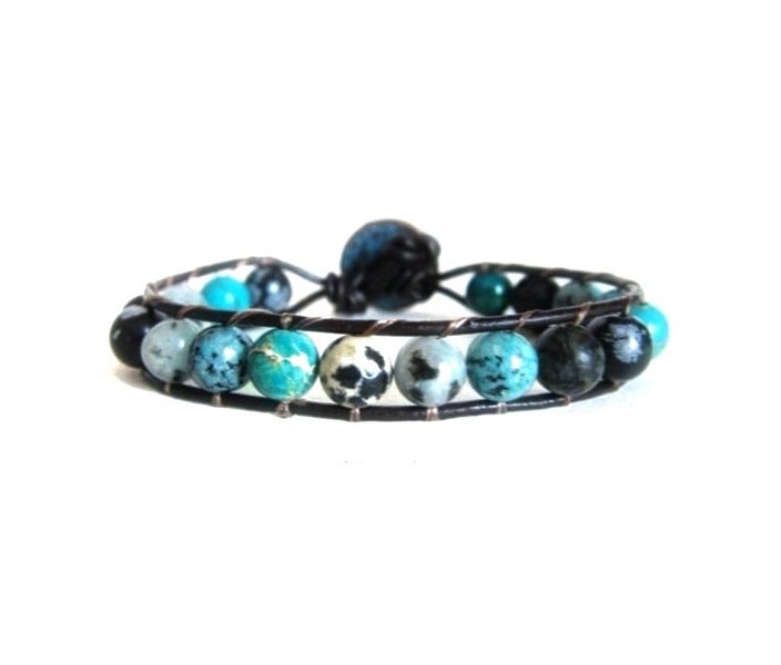 Aqua Blue Mix Jasper Single Beaded Wrap Bracelet Carousel 1