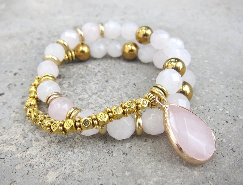 27 Bead Mala - Natural Pink Quartz Mala Bracelet Carousel 1