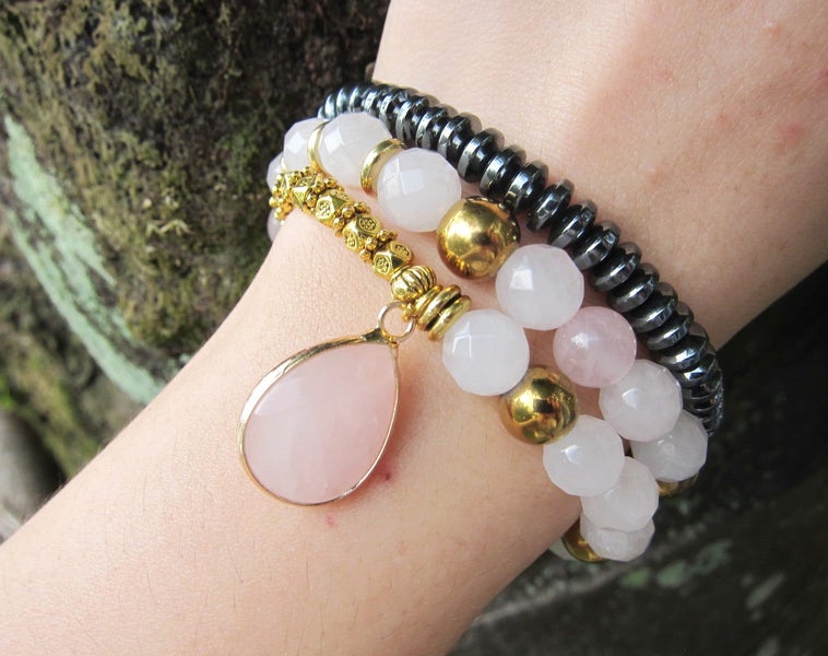 27 Bead Mala - Natural Pink Quartz Mala Bracelet Carousel 2