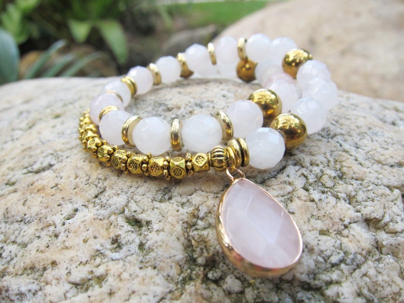 27 Bead Mala - Natural Pink Quartz Mala Bracelet Carousel 7
