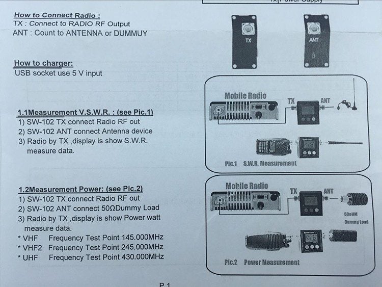 VSWR, SWR, Power & Frequency Meter VHF~UHF 125-525mhz with 2x SMA/N RF Adaptors Carousel 8
