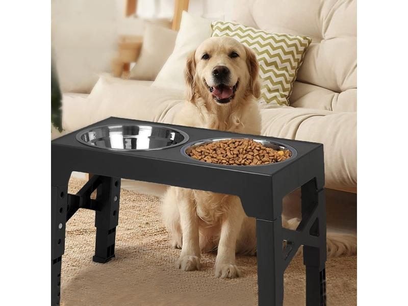 BOOTEELY Elevated Dog Feeder Bowls Adjustable Raised Stand With Double Carousel 2