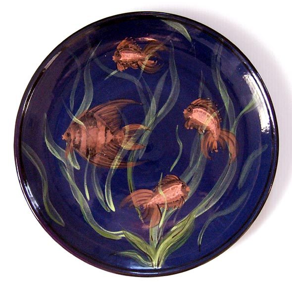 Exquisite N.Z. Pottery large platter of Angelfish by Margaret Bell - A Must See!628632383298591129
