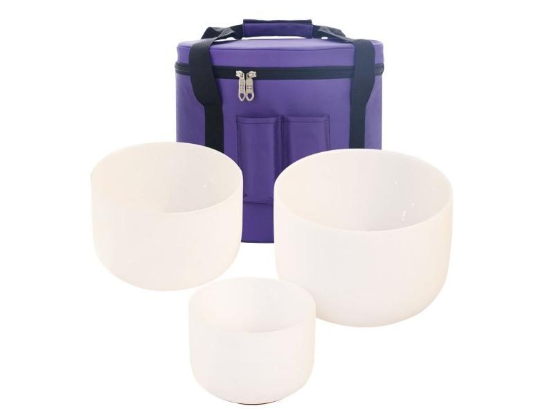 KVKA 432hz/440hz Frosted White Crystal Singing Bowl Set 12"C10"F 8"A Chakra Set Carousel 1