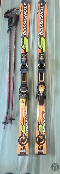 Rossignol World Cup Race Skis with Bindings & Kerma Poles – 155cm Carousel 1