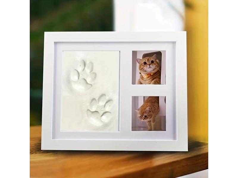 Pet Pawprint Keepsake Kit Picture Frame Premium Wooden Photo Frame Dog Or Cat Carousel 1