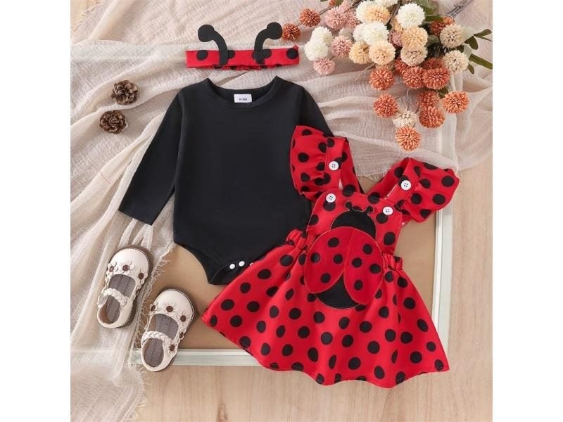 Newborn Baby Girl Halloween Outfit Long Flying Sleeve Romper Bee Suspender Carousel 1