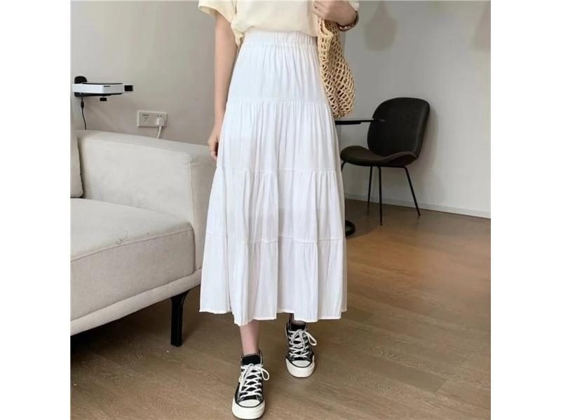 Spring Summer Women Skirts Vintage High Waist Elastic Patchwork White Black Carousel 1