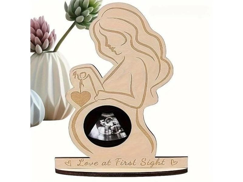 Wooden Baby Sonogram Photo Frame Pregnant Mother Souvenir Gift Carousel 1