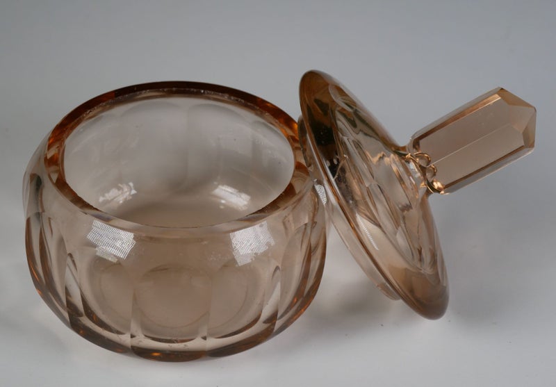 Gorgeous Antique Early 1900s Apricot Glass Crystal Lidded Jar62863238217730111