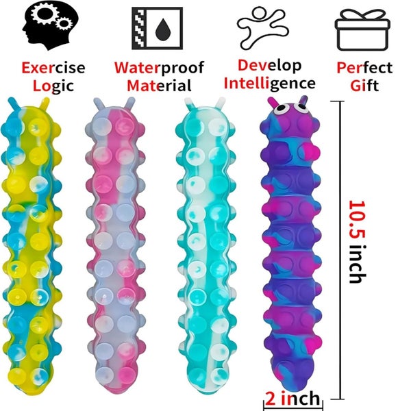 MYHJL 2Pcs 3D Caterpillar Fidget Toy with 10 Seconds LightUp Silicone Suction Carousel 2