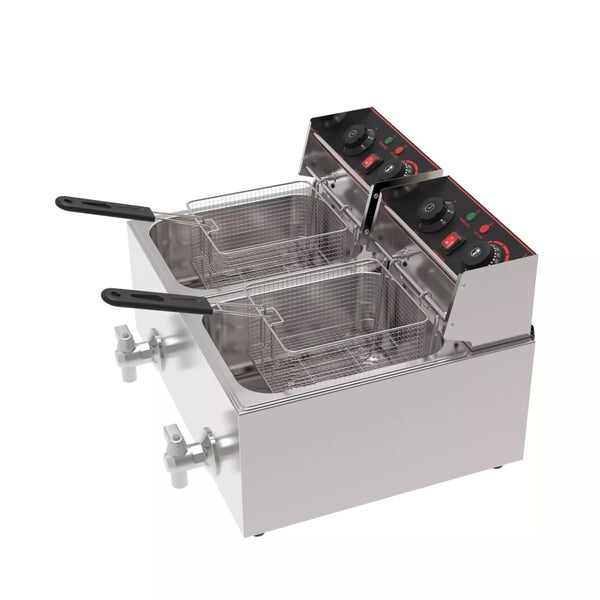 2500W 20L Electric Deep Fryer Commercial Twin Basket Cooker w/Oil Drain Valve Carousel 11