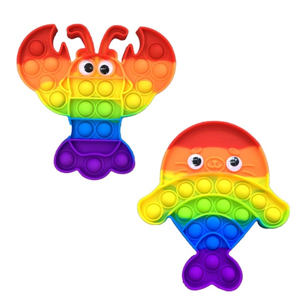2 Packs Animals Fidget Toys Kids Push Bubble Sensory Toy Rainbow Lobster Fish S Carousel 1