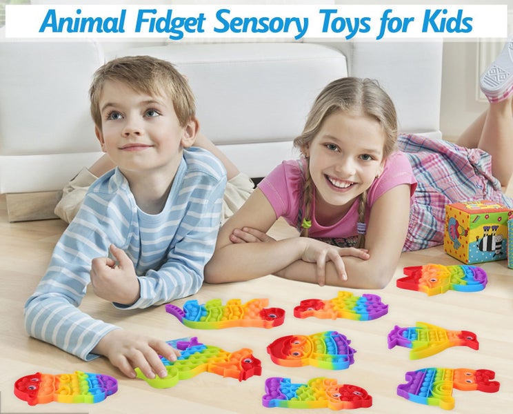 2 Packs Animals Fidget Toys Kids Push Bubble Sensory Toy Rainbow Lobster Fish S Carousel 2