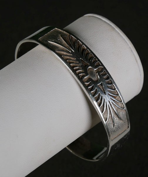 Heavy Solid Stamped & Tested Sterling Silver "Stylized Sunburst" Bracelet Carousel 1