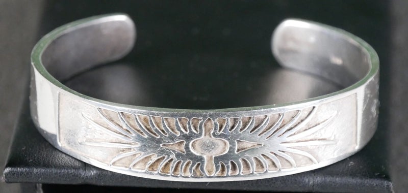 Heavy Solid Stamped & Tested Sterling Silver "Stylized Sunburst" Bracelet Carousel 2