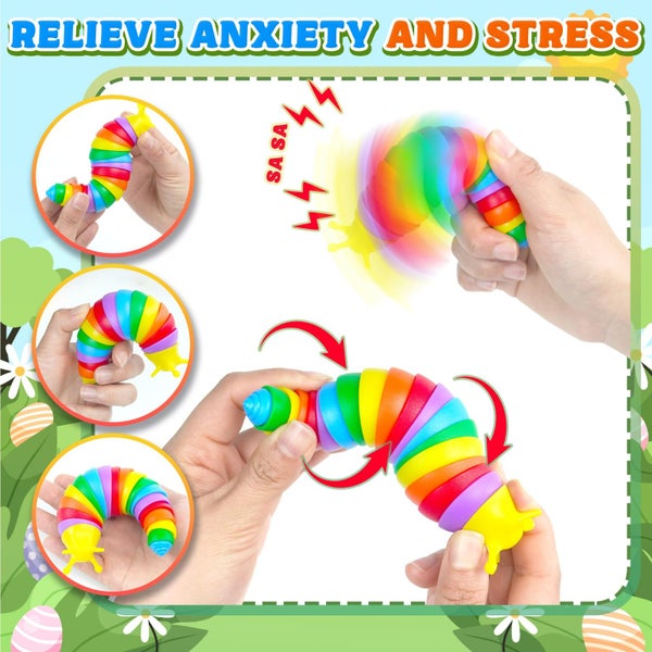 12PCS Baby Sensory Fidget Slug Toys Pack ASMR Travel Airplane Activities Road T Carousel 3