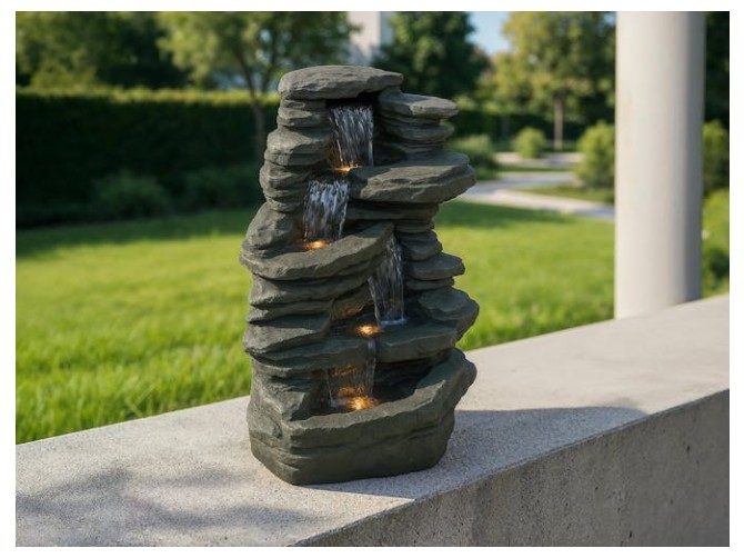 Stacked Shale Water Feature with Pump & Light Carousel 1
