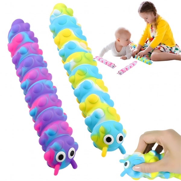 MYHJL 2Pcs 3D Caterpillar Fidget Toy with 10 Seconds LightUp Silicone Suction Carousel 1