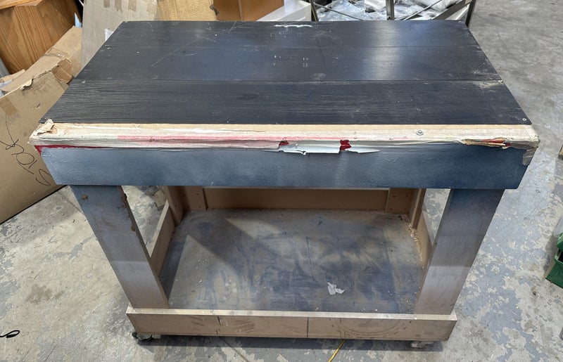 Wooden Work Bench With Storage Cubby On Wheels - $1 Res (Out Back Near Mel Desk) Carousel 2