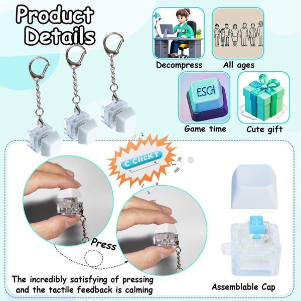 6 Pack Keyboard Fidget Toy Keyboard Fidget Keychain Keyboard Decompression Butt Carousel 3