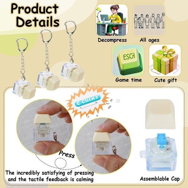 6 Pack Keyboard Fidget Toy Keyboard Fidget Keychain Keyboard Decompression Butto Carousel 3