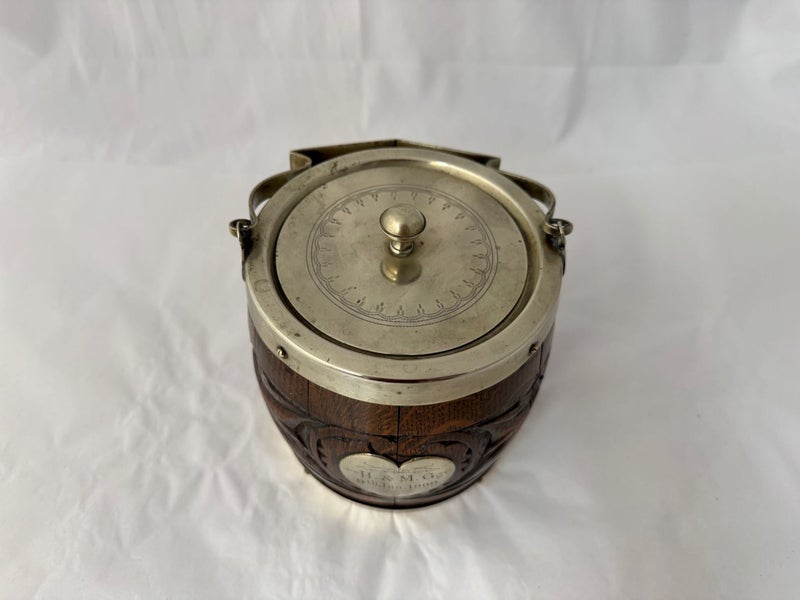 1900's Oak, Silver with Porcelain Liner Biscuit Barrel (21191)62933730254210111