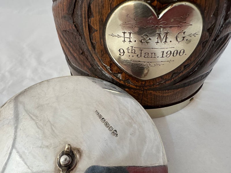 1900's Oak, Silver with Porcelain Liner Biscuit Barrel (21191)62933730254210114