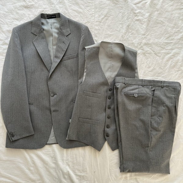 Vintage Pierre Cardin Paris Herringbone Striped Three Piece Suit NZ Made Carousel 1
