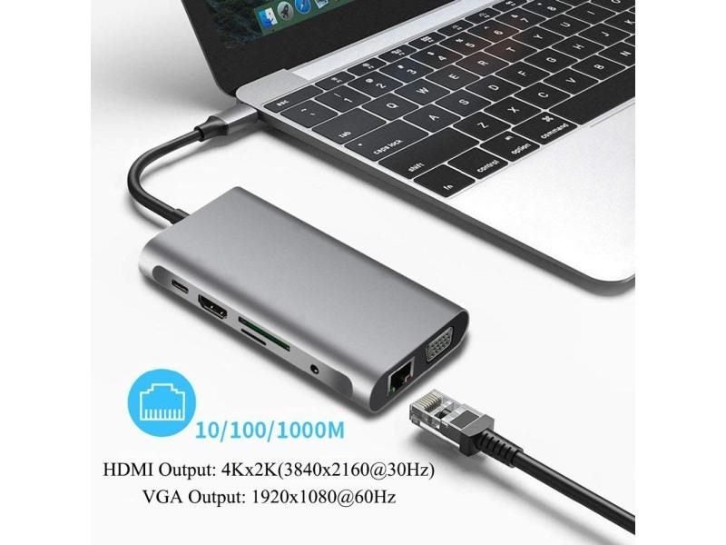 USB Type C HubTo HDMI-compatible 4K VGA Adapter RJ45 Lan Ethernet SD TF PD Carousel 1