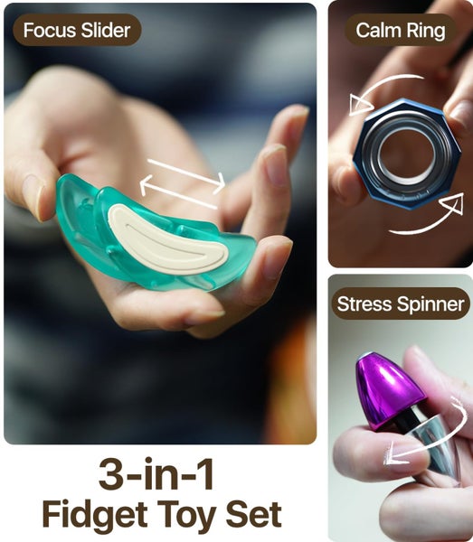 3Pcs Fidget Toys Set for Anxiety Relief Magnetic Slider Fidget Ring &Spinner Carousel 2