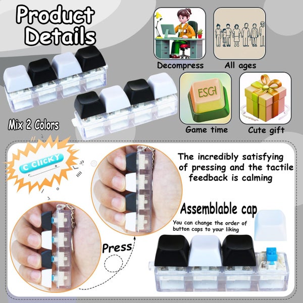 2 Psc Keyboard Fidget Toy Keyboard Fidget Keychain 4in1 Keyboard Decompressio Carousel 2