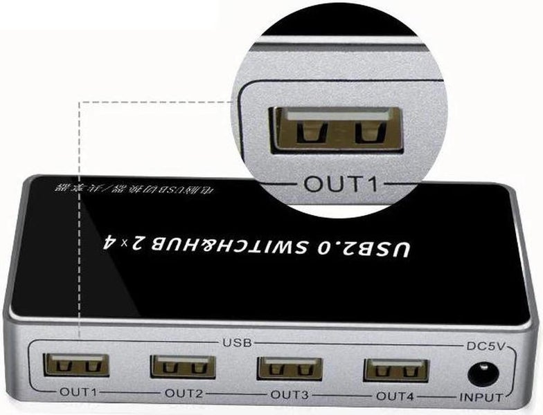 4 Port USB KVM Switch 2In 4 Out USB Print Share Splitter for Kbd,Mouse Printer Carousel 3