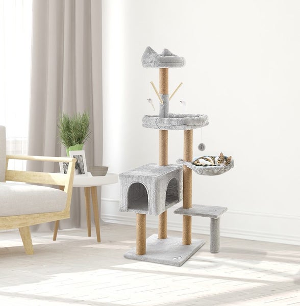 Zoomies Cat Scratching Post Tree Grey 142cm Carousel 2