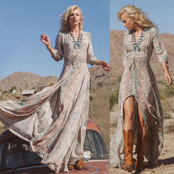 Maxi Dress Boho Floral Summer Dresses Womens Clothing Size 14 Carousel 1