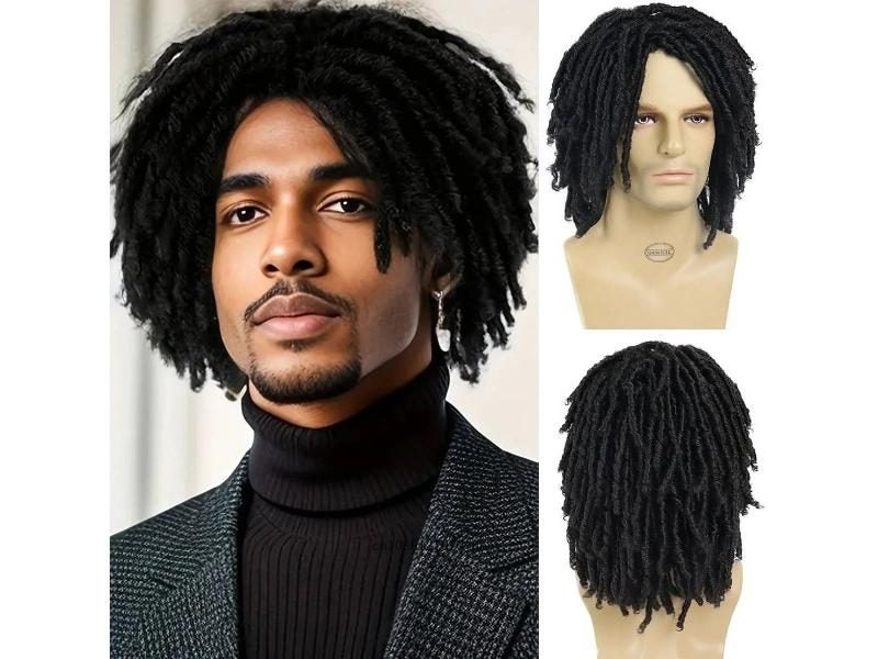 Men Synthetic DreadLock Afro Bob Wig For Party Carousel 2