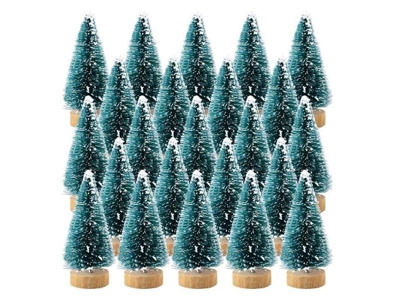 12pcs Mini Christmas Trees Bottle Brush Trees Plastic Winter Snow Ornaments Carousel 2