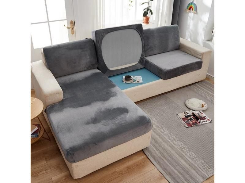 Thick Velvet Sofa Cover Solid Color Sofa Cushion Cover Elastic Slipcover Carousel 1