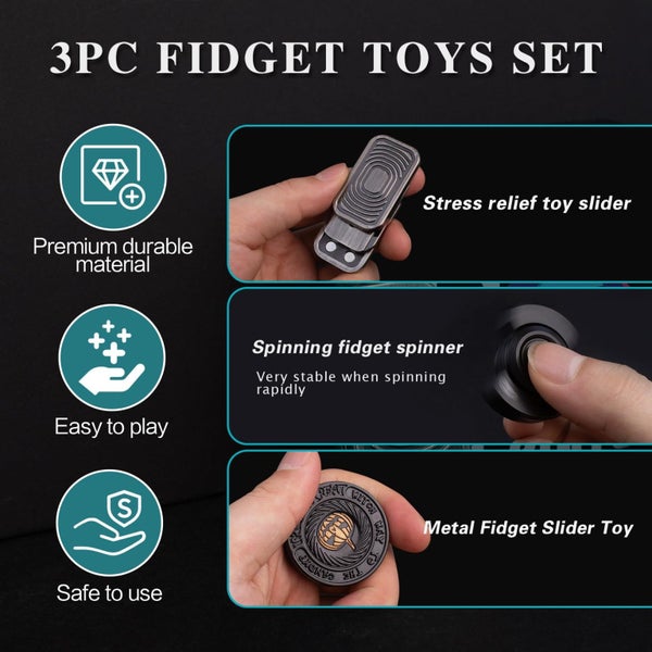 Fidget Toys Adults Set Metal Fidget Slider Spinner and Haptic Coin Decompress Carousel 2
