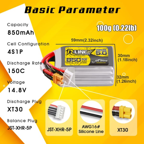 TATTU RLine Version 5.0 4S Lipo Battery 14.8V 150C 850mAh Lipo Battery Pack wit Carousel 2
