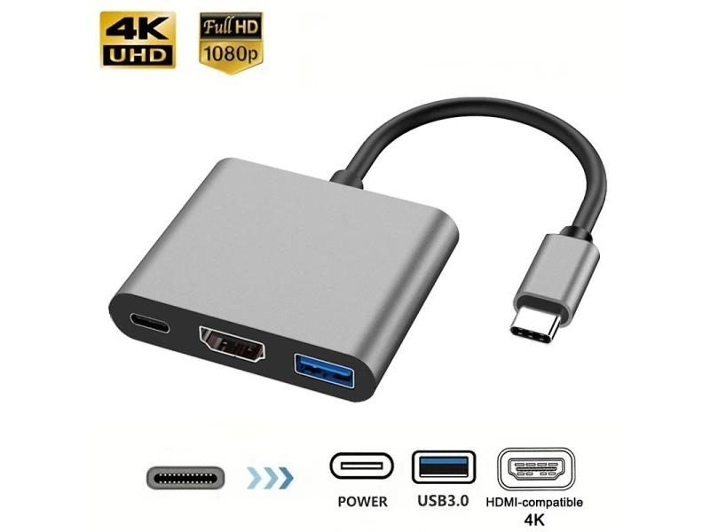 3 In 1 Usb-C Usb Hub Male To Female Usb 3.0 Charging Adapter For Macbook Carousel 1
