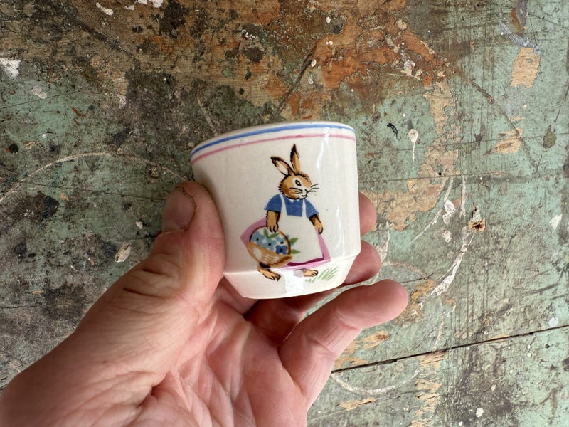 vintage Crown Lynn egg cup featuring a rabbit design62863237850371118