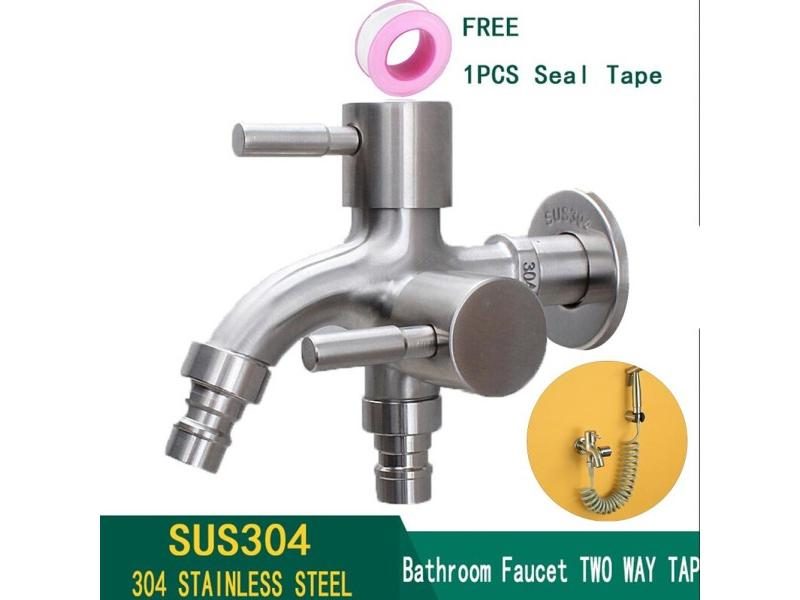 Stainless Steel Washing Machine Faucet 1in 2 Out Multifunctional Water Tap Carousel 1
